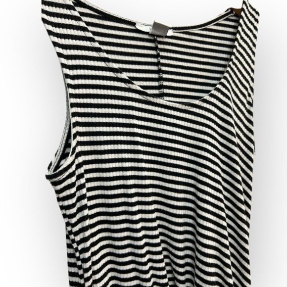 Bar‎ iii Ribbed Knit Black Striped Sleeveless Faux Wrap Dress Size Small Bodycon - Picture 2 of 5